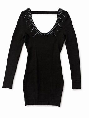 Guess by Marciano Black Backless Scoop Neck Dress with Embellished Trim